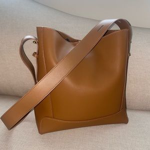 GENUINE LEATHER PURSE HANDBAG - CAMEL